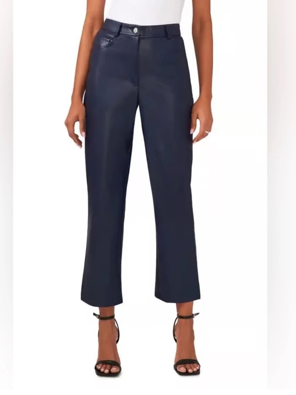 Halogen 5-pocket faux leather straight leg high rise pants classic